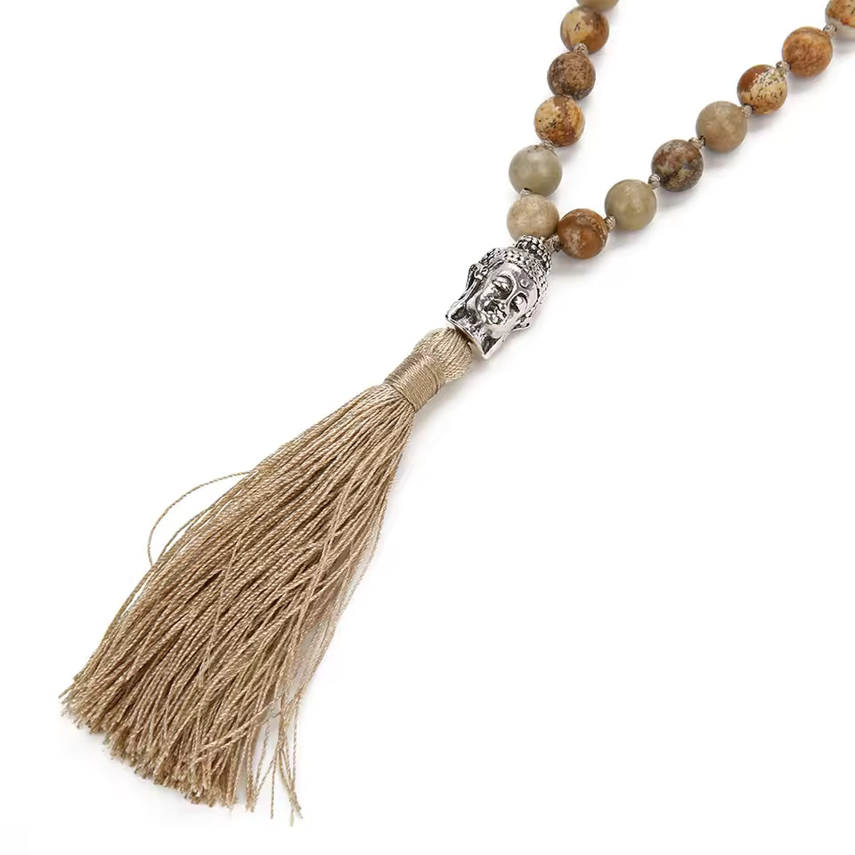 Jasper Mala Necklace – 108 Beads with Tassel