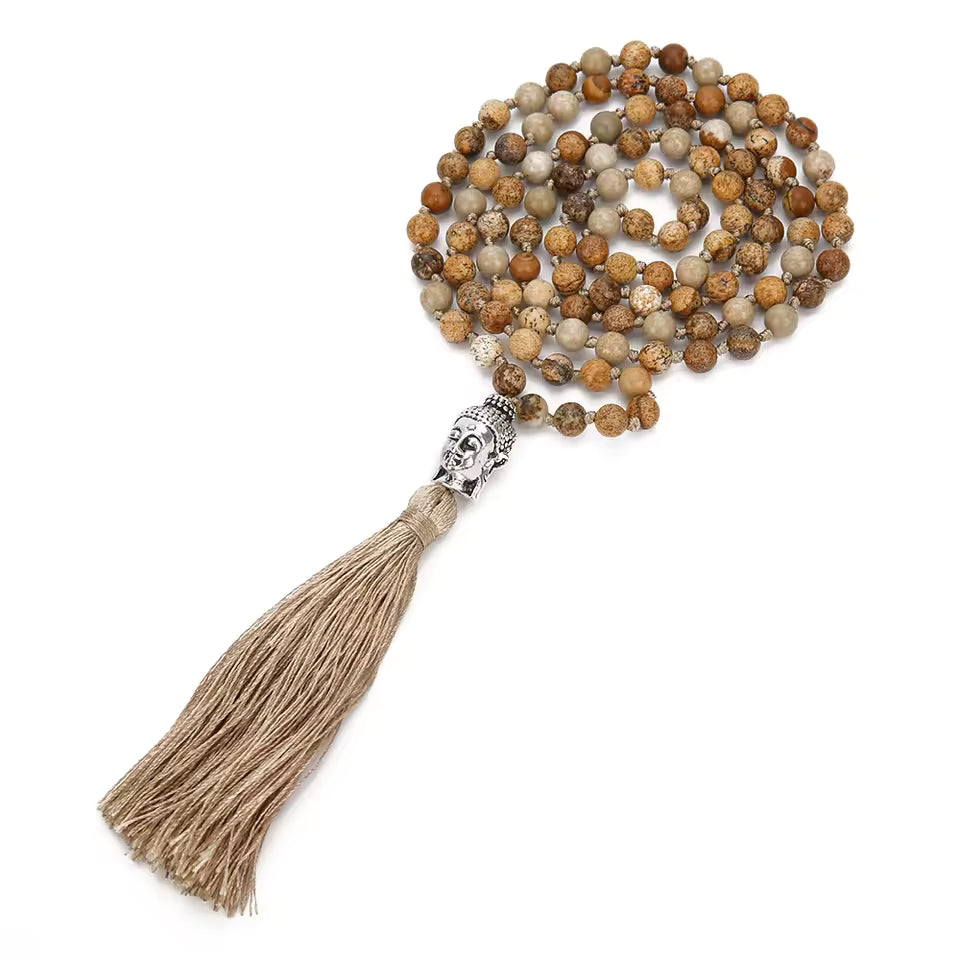 Jasper Mala Necklace – 108 Beads with Tassel