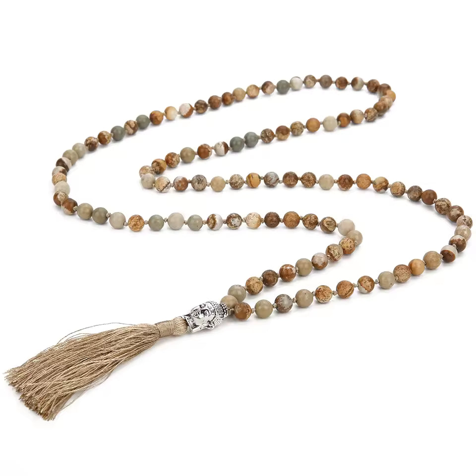 Jasper Mala Necklace – 108 Beads with Tassel
