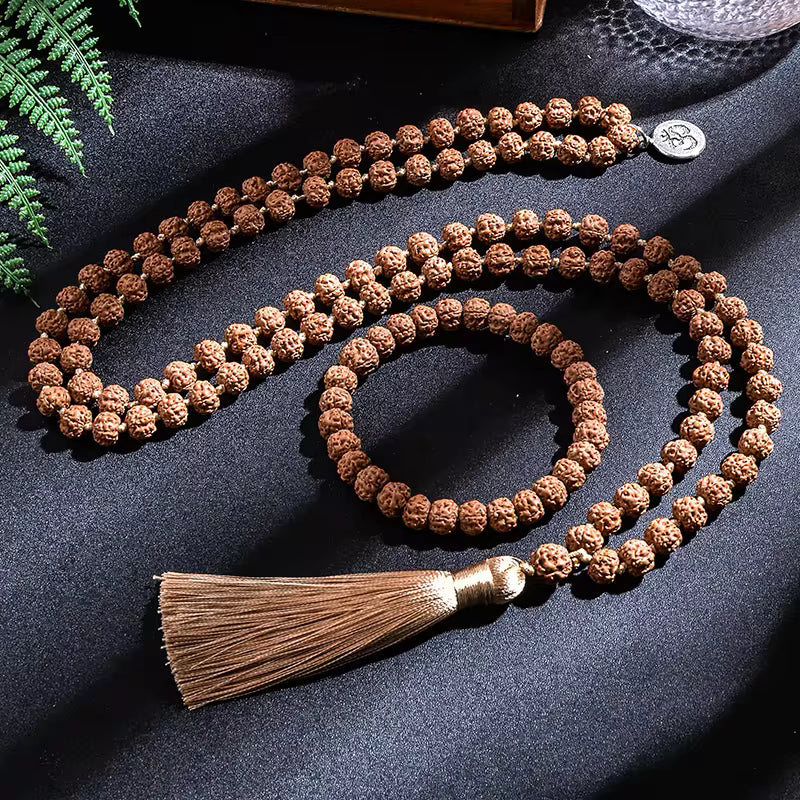 Natural Rudraksha Mala Necklace & Bracelet Set