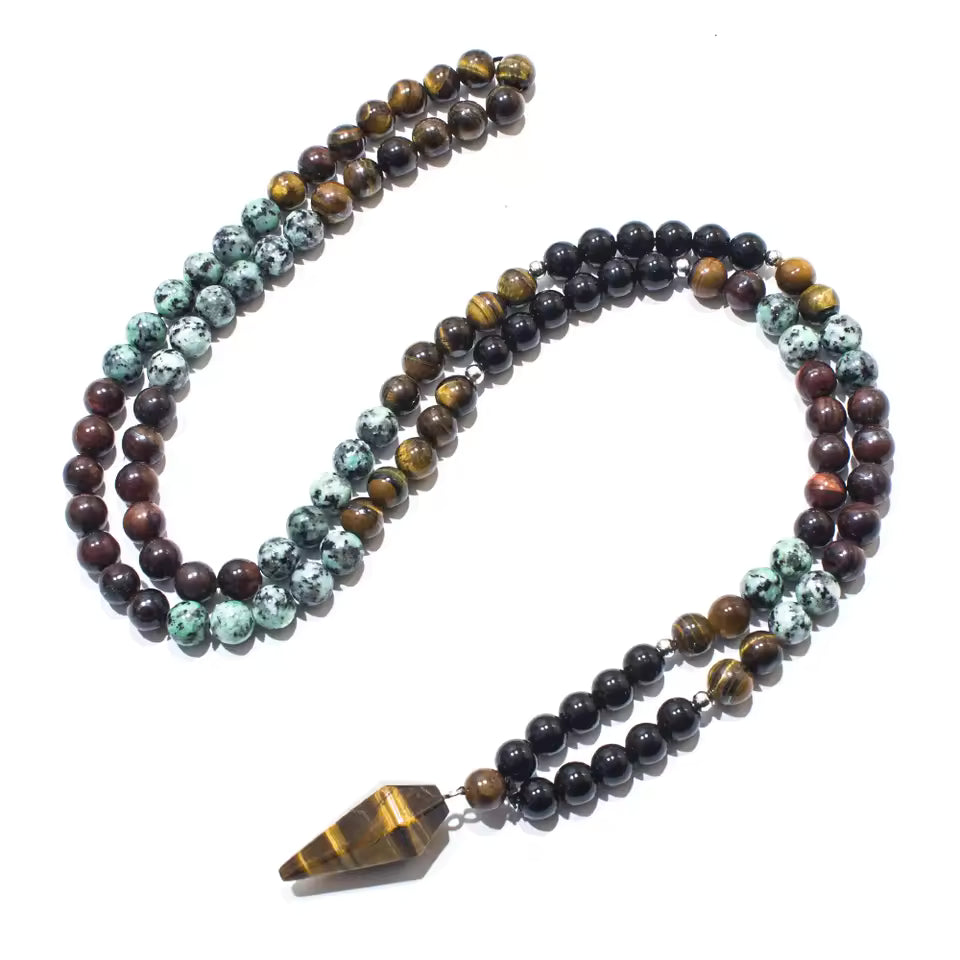 Mixed Gemstone Necklace with Onyx Turquoise Tiger Eye