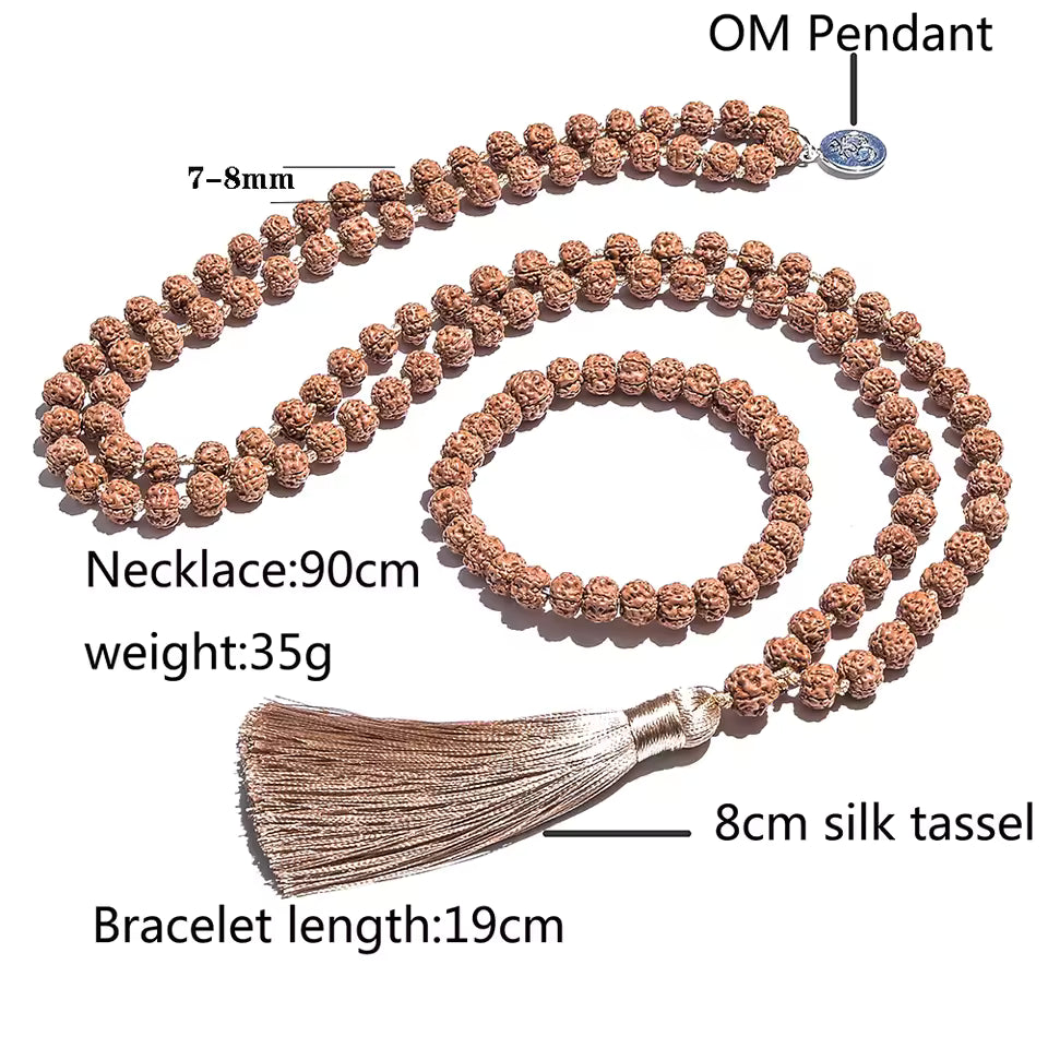Natural Rudraksha Mala Necklace & Bracelet Set